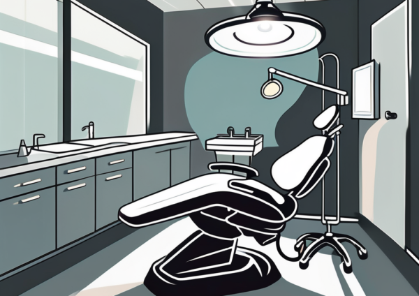 A dental chair surrounded by ominous shadows