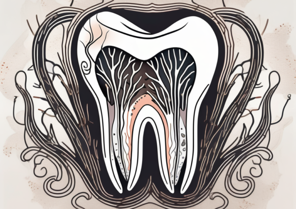 A tooth with visible nerves and roots