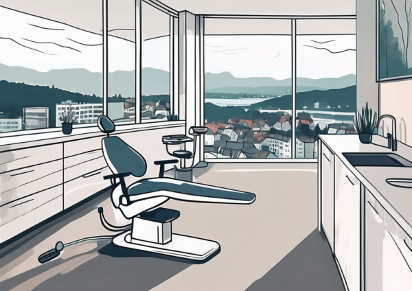 A modern dental clinic with a scenic view of the tønsberg cityscape in the background