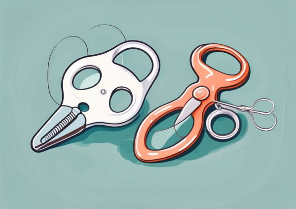 A baby's pacifier and a small pair of medical scissors
