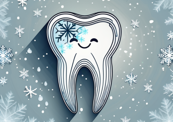 A tooth surrounded by icy swirls and snowflakes to symbolize tooth sensitivity to cold